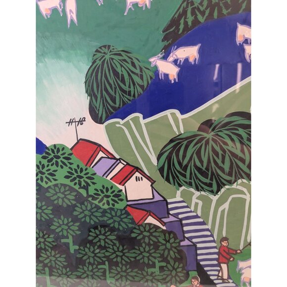 Asian Art Mountain Stream Free-Range Pasture 36x24 Framed Print - Picture 7 of 16